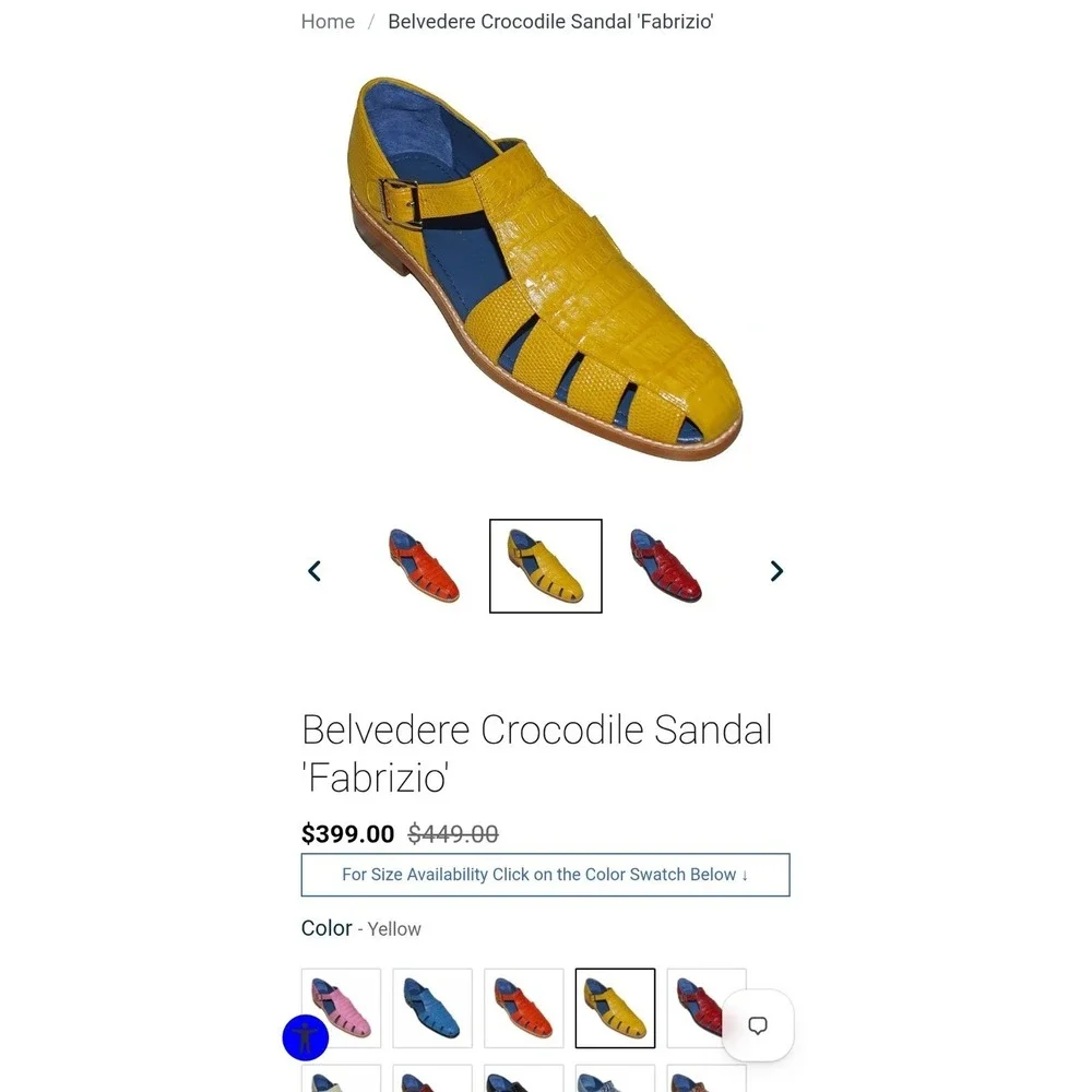 Belvedere Fabrizio Yellow Crocodile Lizard Leather Exotic Fisherman Sandals 9.5